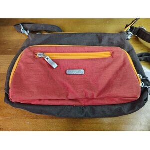 Baggallini Orange Brown Crossbody, Multi Zip Compartment, Adjustable Strap READ